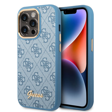 Apple iPhone 14 Pro Case GUESS PU Leather Metal Logo Design Cover Blue