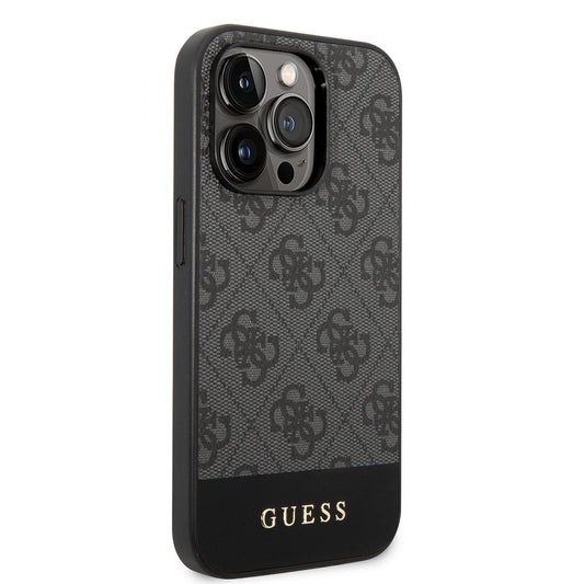 Apple iPhone 14 Pro Case GUESS PU Leather Stripe Logo Design Cover Gray