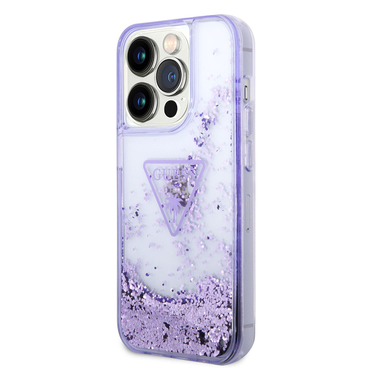 Apple iPhone 14 Pro Case GUESS Transparent Liquid Glitter Design Cover Purple