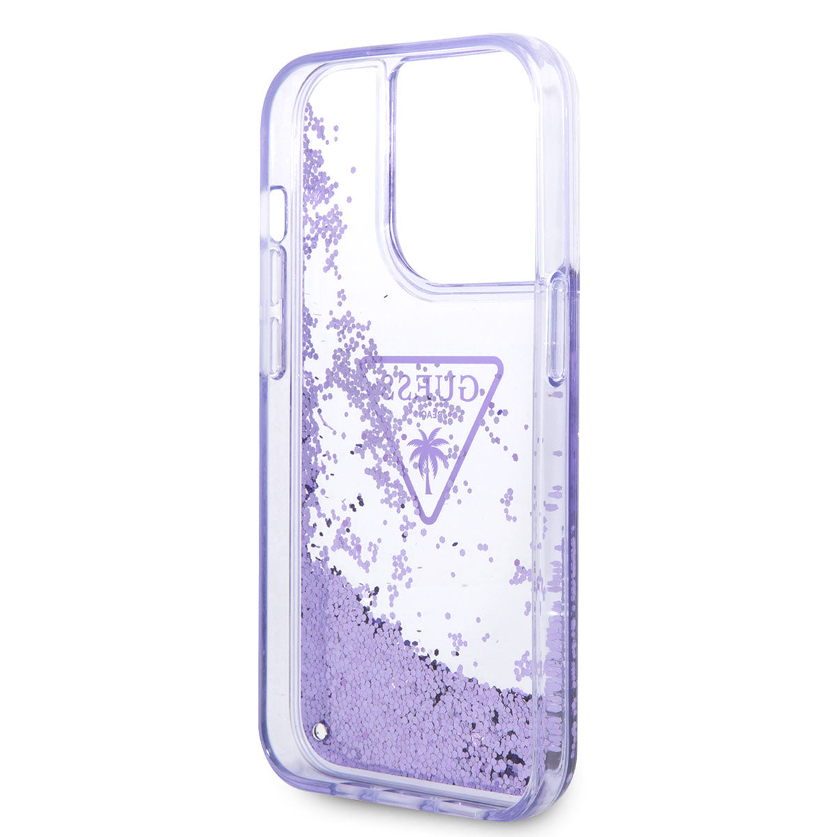 Apple iPhone 14 Pro Case GUESS Transparent Liquid Glitter Design Cover Purple