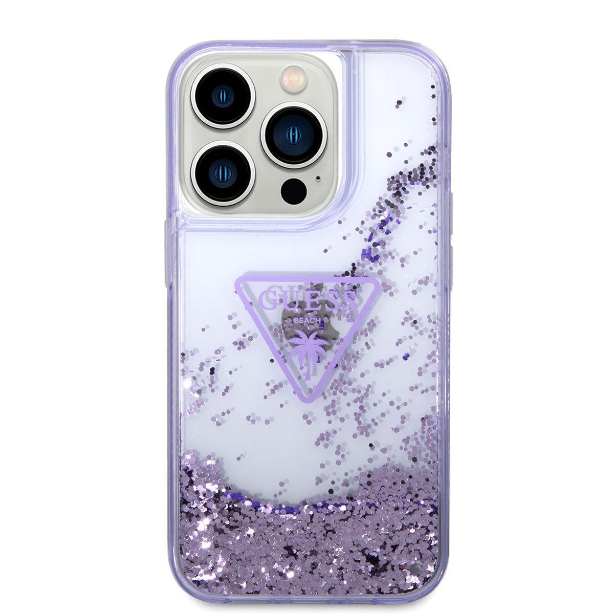 Apple iPhone 14 Pro Case GUESS Transparent Liquid Glitter Design Cover Purple