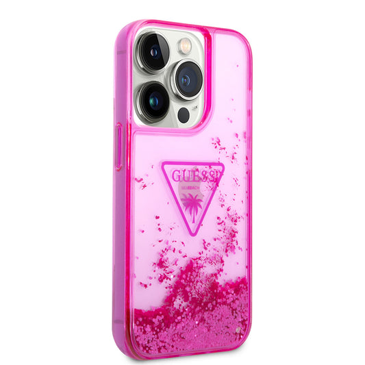 Apple iPhone 14 Pro Case GUESS Transparent Liquid Glitter Design Cover Pink