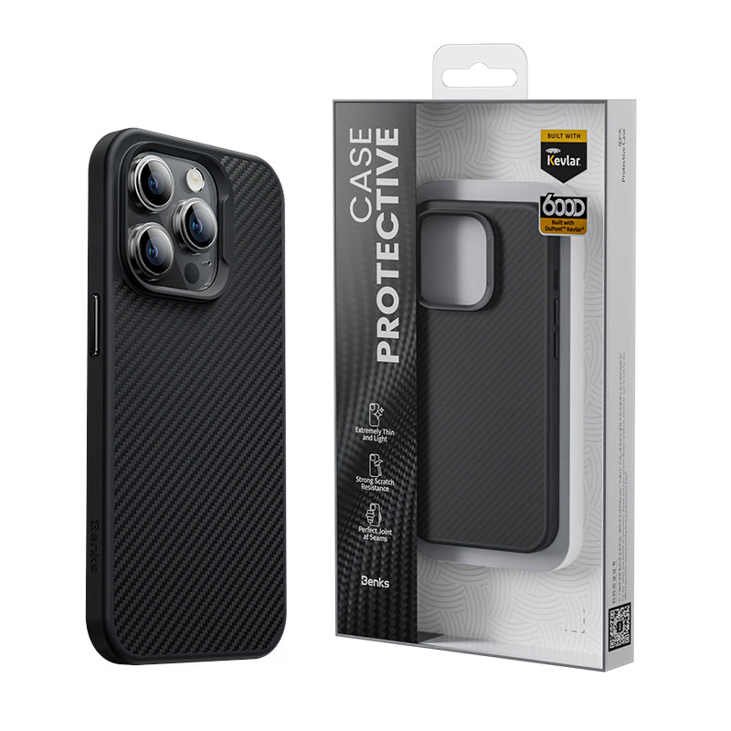 Apple iPhone 14 Pro Case Carbon Fiber M-Safe Charging Feature Benks 600D Hybrid Kevlar Cover Black 