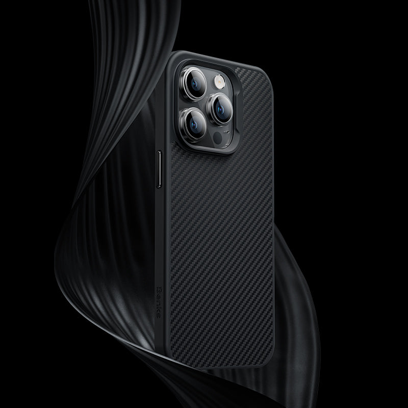 Apple iPhone 14 Pro Case Carbon Fiber M-Safe Charging Feature Benks 600D Hybrid Kevlar Cover Black 