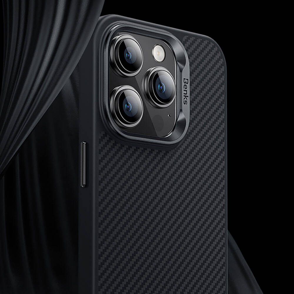 Apple iPhone 14 Pro Case Carbon Fiber M-Safe Charging Feature Benks Hybrid ArmorPro 600D Kevlar Cover Black 