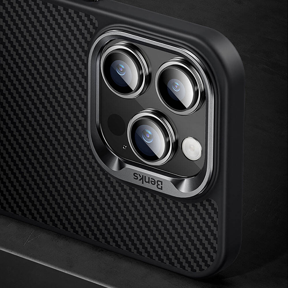 Apple iPhone 14 Pro Case Carbon Fiber M-Safe Charging Feature Benks Hybrid ArmorPro 600D Kevlar Cover Black 