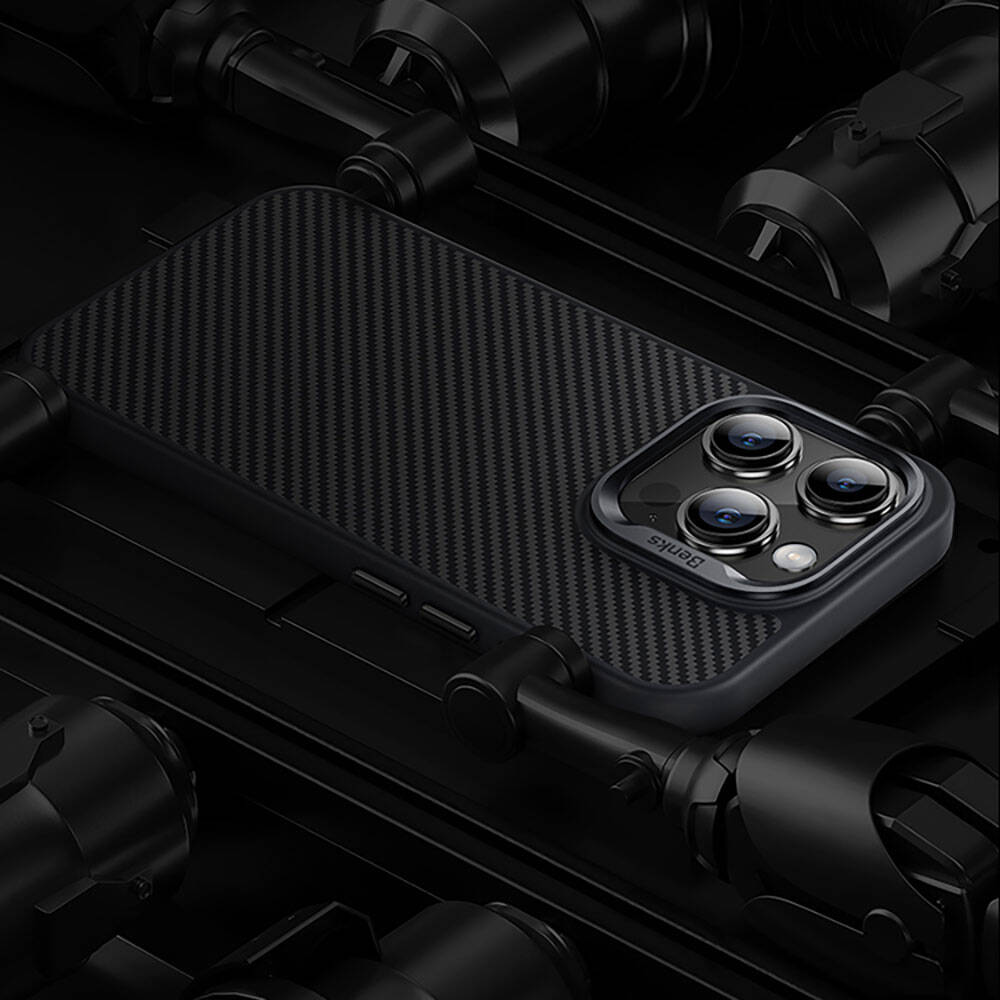 Apple iPhone 14 Pro Case Carbon Fiber M-Safe Charging Feature Benks Hybrid ArmorPro 600D Kevlar Cover Black 