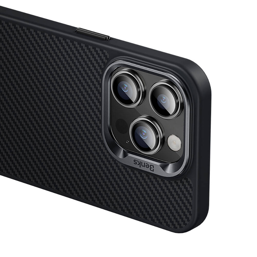 Apple iPhone 14 Pro Case Carbon Fiber M-Safe Charging Feature Benks Hybrid ArmorPro 600D Kevlar Cover Black 