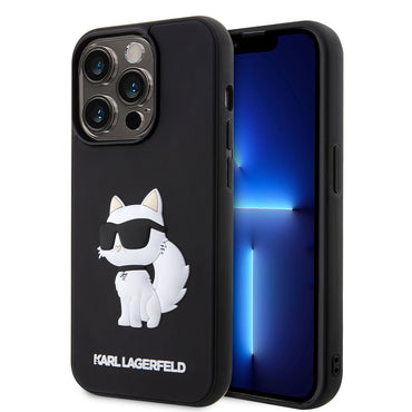 Apple iPhone 14 Pro Case Karl Lagerfeld 3D Rubber Choupette Design Cover Black 