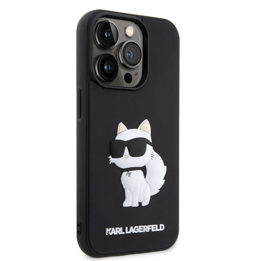 Apple iPhone 14 Pro Case Karl Lagerfeld 3D Rubber Choupette Design Cover Black 