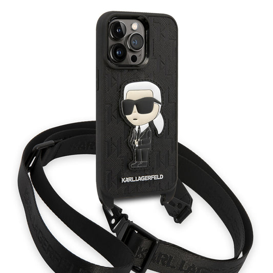 Apple iPhone 14 Pro Case Karl Lagerfeld Neck Strap Karl Design Cover Black 
