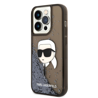 Apple iPhone 14 Pro Kılıf Karl Lagerfeld Sıvılı Simli Karl Head Dizayn Kapak Pembe