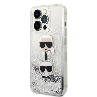 Apple iPhone 14 Pro Kılıf Karl Lagerfeld Sıvılı Simli K&C Head Dizayn Kapak Gümüş