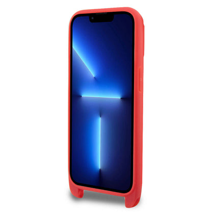 Apple iPhone 14 Pro Kılıf Lacoste Orjinal Lisanslı PU Pike Desenli Arka Yüzey Askılı İkonik Timsah Dokuma Logolu Kapak Lacivert