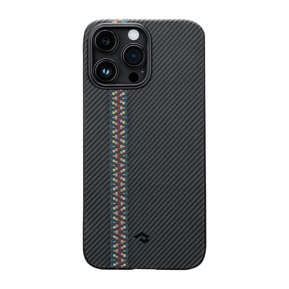 Apple iPhone 14 Pro Kılıf M-safe Şarj Özellikli 600D Aramid Fiber Pitaka Tactile Woven Orchestra Serisi Rhapsody Kapak Siyah
