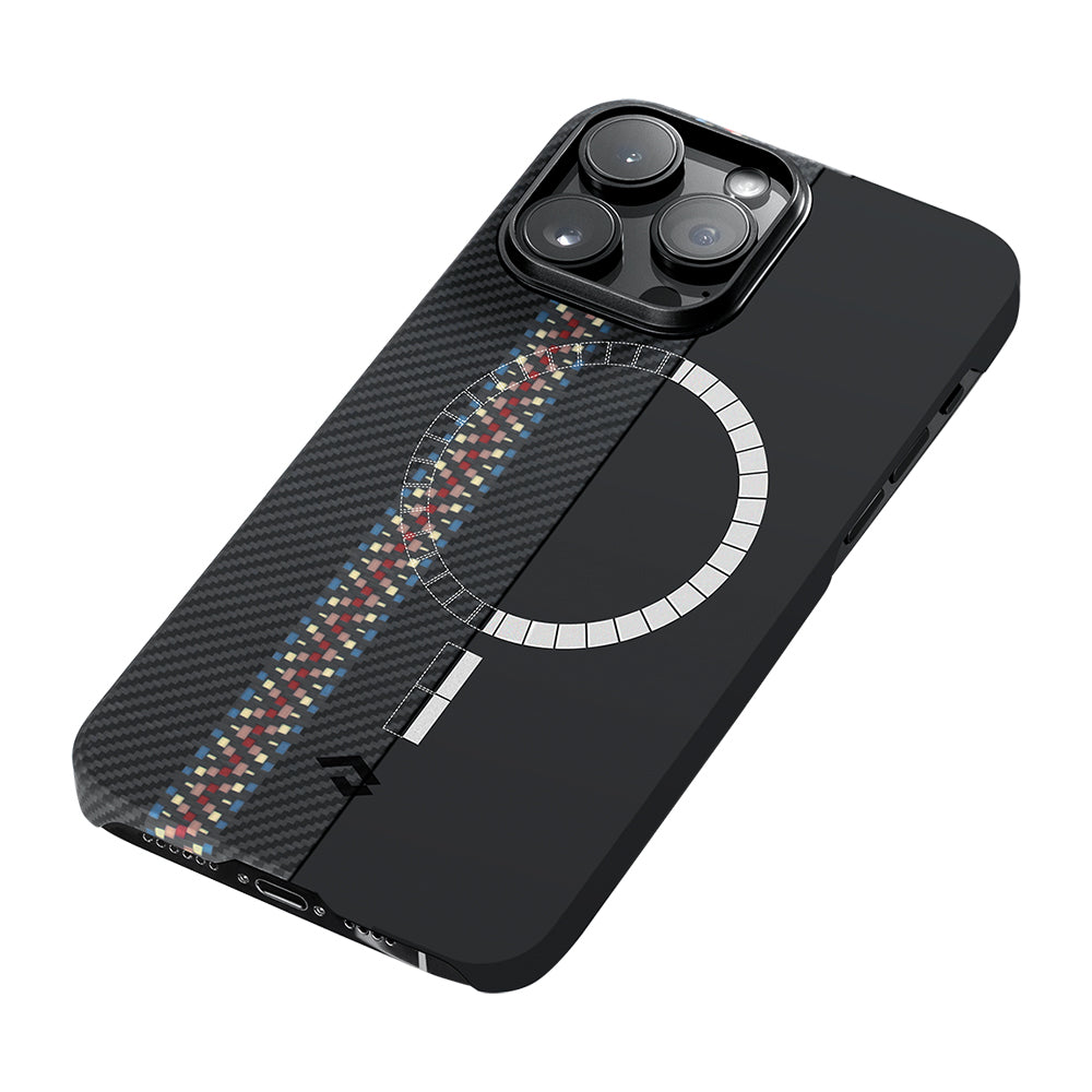 Apple iPhone 14 Pro Kılıf M-safe Şarj Özellikli 600D Aramid Fiber Pitaka Tactile Woven Orchestra Serisi Rhapsody Kapak Siyah
