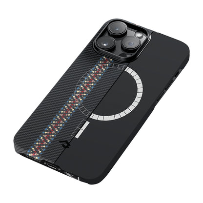 Apple iPhone 14 Pro Kılıf M-safe Şarj Özellikli 600D Aramid Fiber Pitaka Tactile Woven Orchestra Serisi Rhapsody Kapak Siyah
