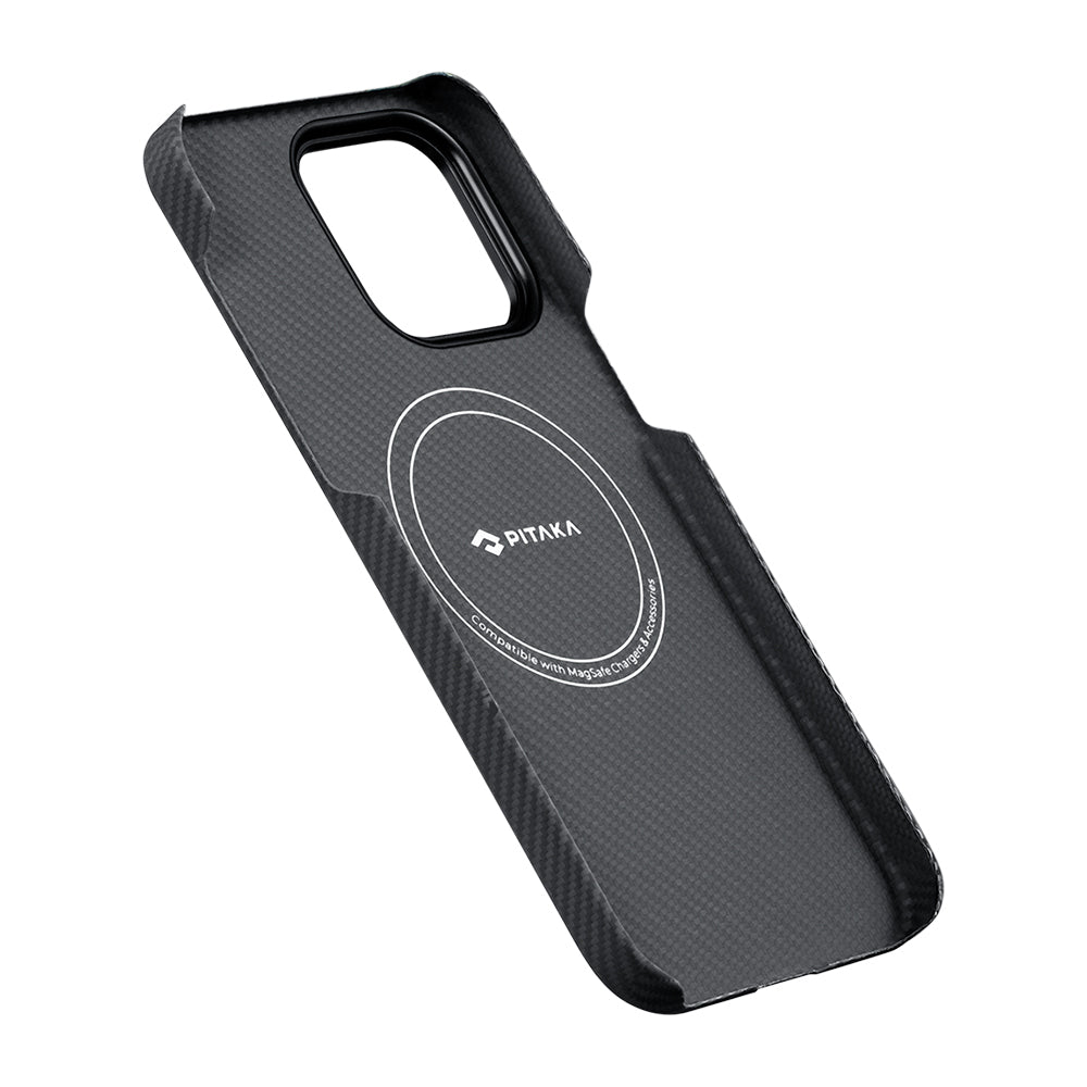 Apple iPhone 14 Pro Kılıf M-safe Şarj Özellikli 600D Aramid Fiber Pitaka Tactile Woven Orchestra Serisi Rhapsody Kapak Siyah