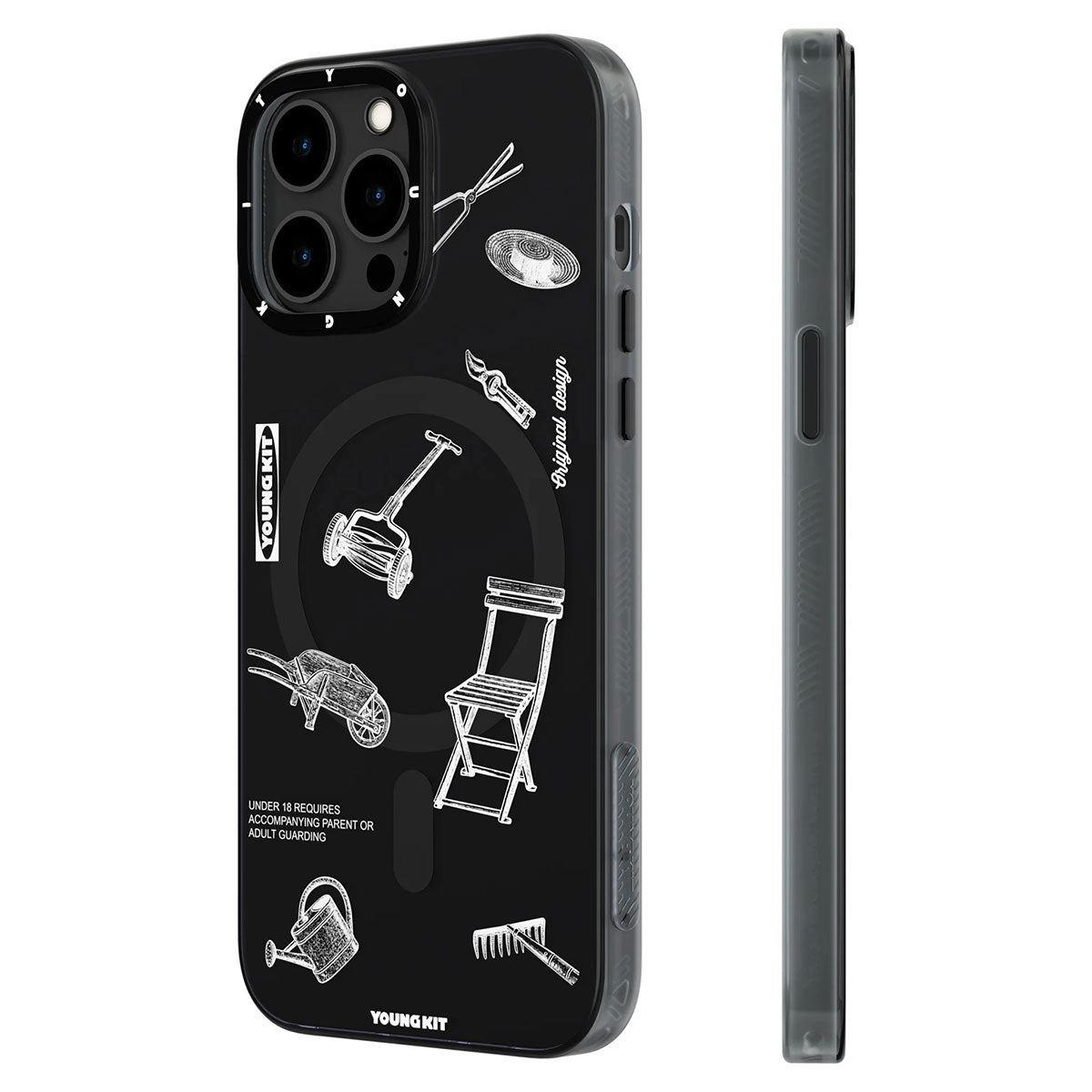 Apple iPhone 14 Pro Case M-safe Charging Feature Patterned Youngkit Plaything Series Cover Black 