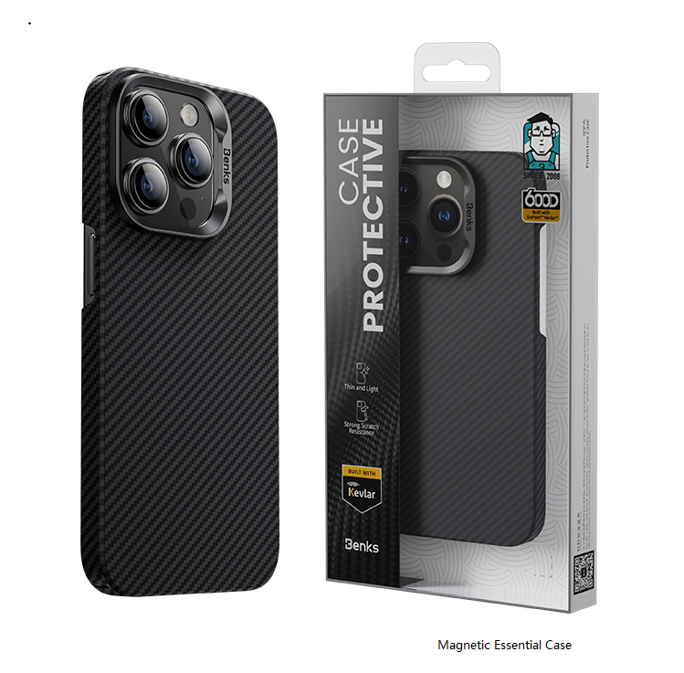 Apple iPhone 14 Pro Case M-safe Charging Feature Carbon Fiber Benks MFM Licensed 600D Essential Kevlar Cover Black 