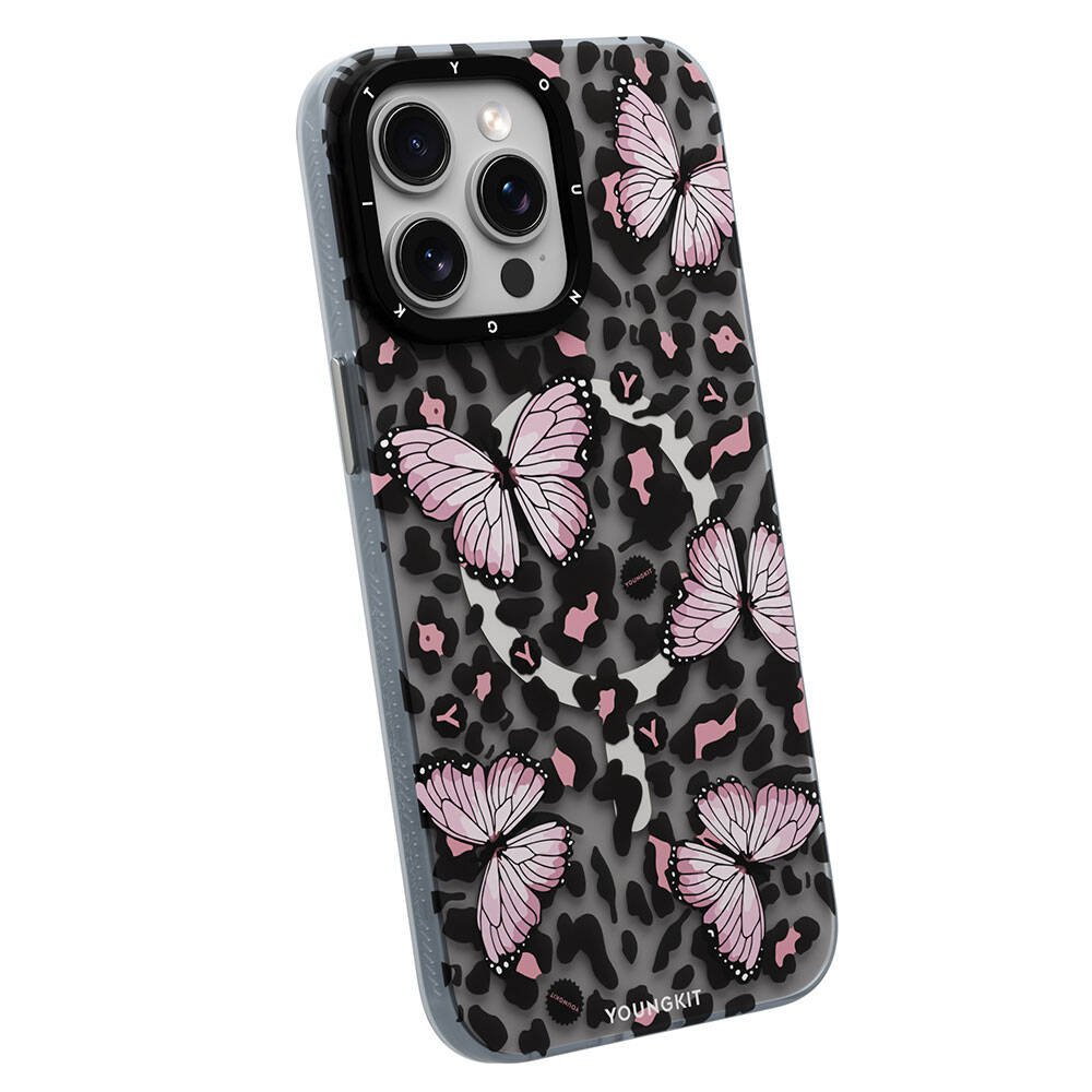 Apple iPhone 14 Pro Case M-safe Charging Feature Butterfly Pattern Youngkit Shadow Dance Series Cover Black 