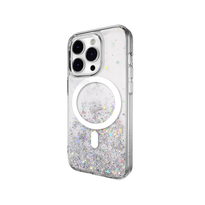 Apple iPhone 14 Pro Kılıf M-safe Şarj Özellikli Parlayan Simli Şeffaf Lisanslı Switcheasy Starfield-M Kapak Renksiz