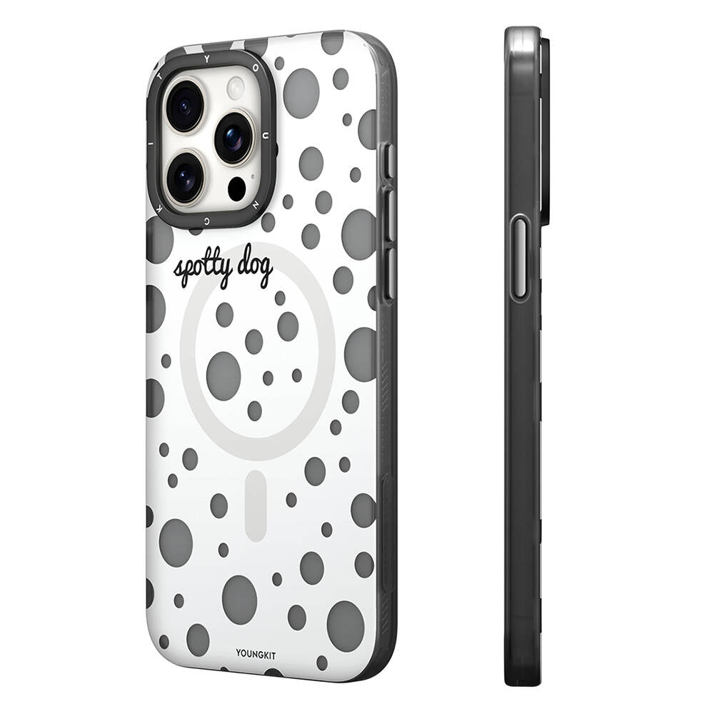 Apple iPhone 14 Pro Case M-safe Charging Feature Polka Dot Pattern Youngkit Spots Series Cover Gray 