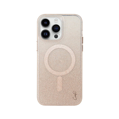 Apple iPhone 14 Pro Kılıf M-safe Şarj Özellikli Simli Arka Yüzey Coehl Lumino Kapak Gold