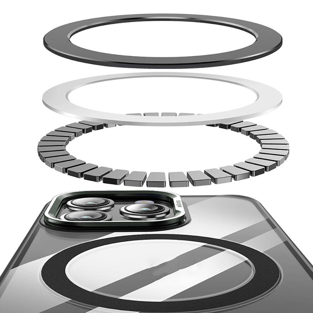 Apple iPhone 14 Pro Kılıf M-safe Şarj Özellikli Wlons Standlı Efsane Kapak Gümüş