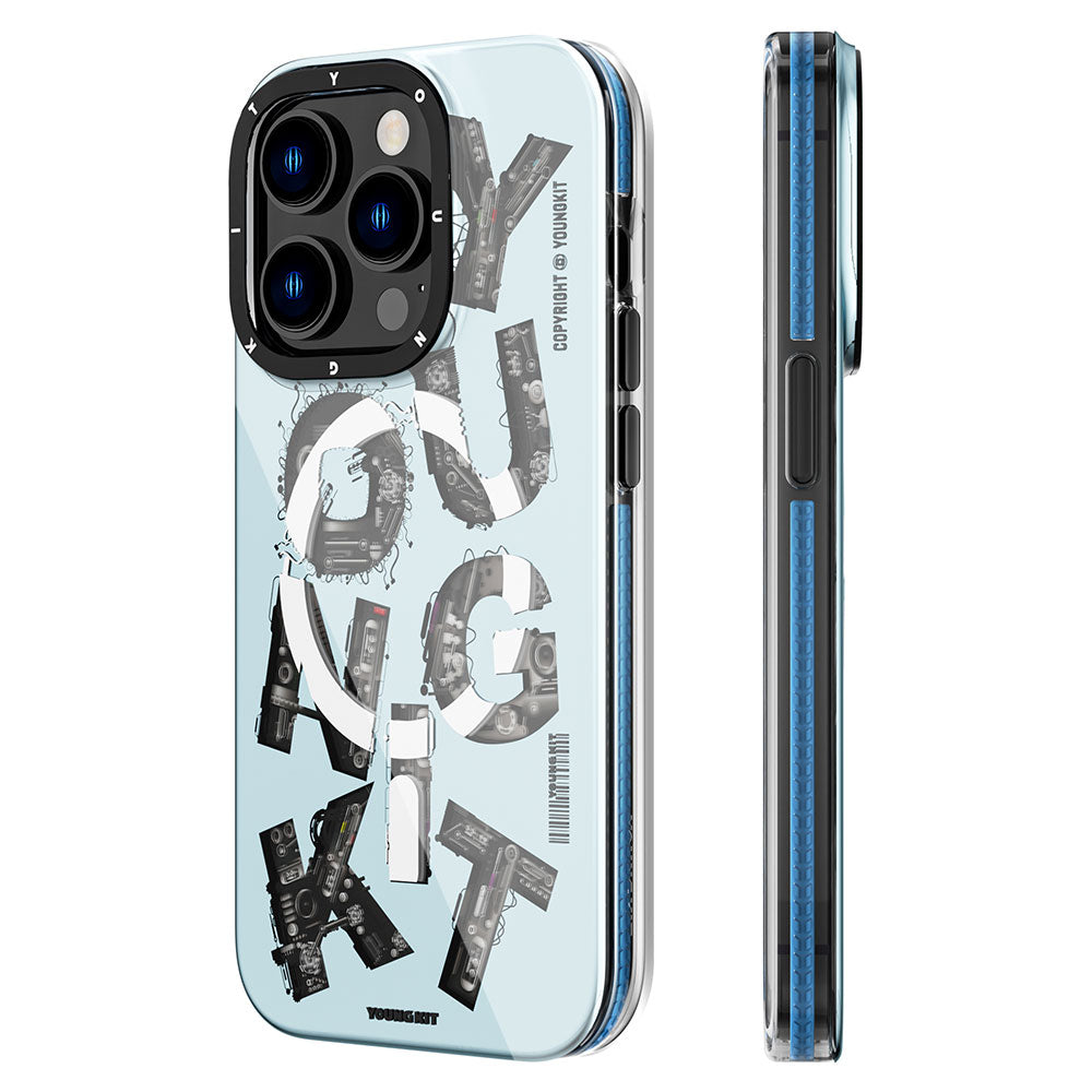 Apple iPhone 14 Pro Case M-safe Charging Feature Text Themed YoungKit Mechanic Series Cover Blue 