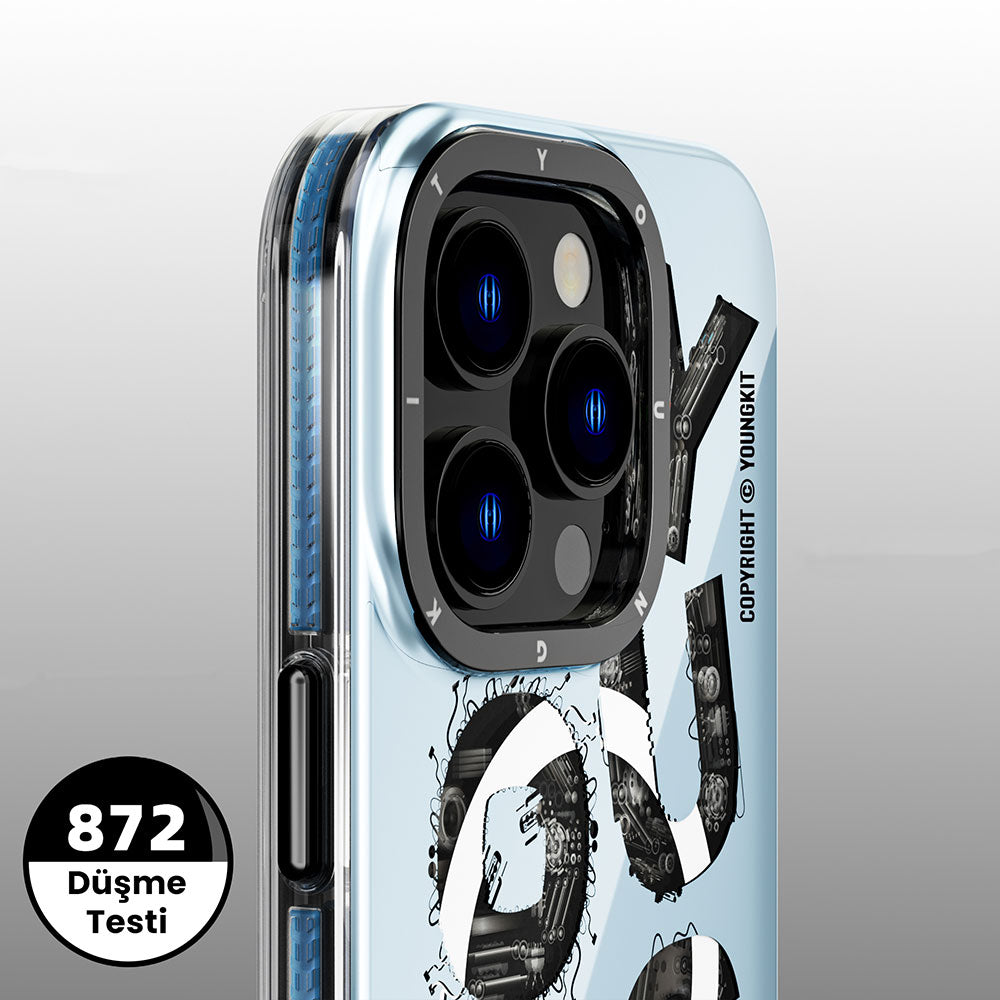 Apple iPhone 14 Pro Case M-safe Charging Feature Text Themed YoungKit Mechanic Series Cover Blue 