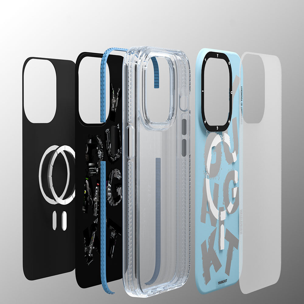 Apple iPhone 14 Pro Case M-safe Charging Feature Text Themed YoungKit Mechanic Series Cover Blue 