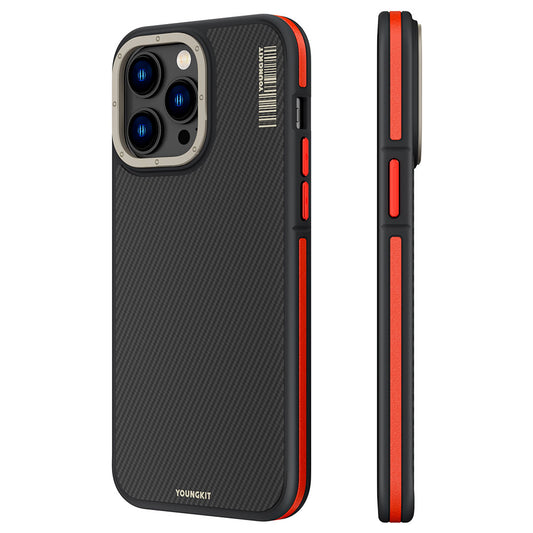 Apple iPhone 14 Pro Case M-safe Charging Feature YoungKit 600D Kevlar Cover Red 