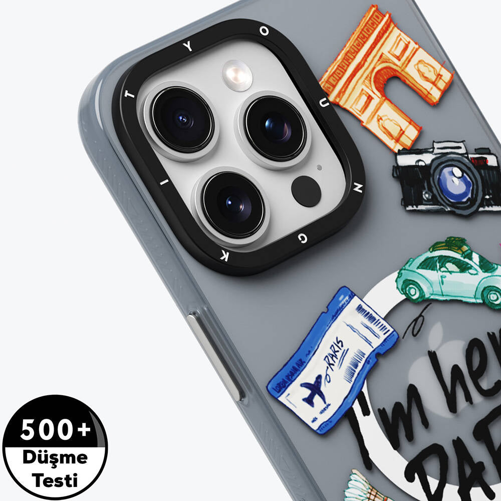 Apple iPhone 14 Pro Max Kılıf M-safe Şarj Özellikli Youngkit in Paris Serisi Kapak Gri