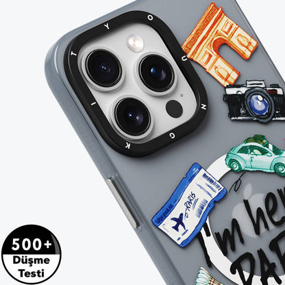 Apple iPhone 14 Pro Max Kılıf M-safe Şarj Özellikli Youngkit in Paris Serisi Kapak Gri