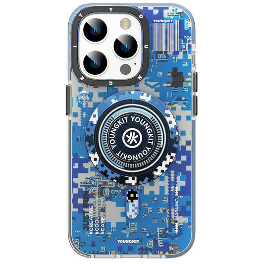 Apple iPhone 14 Pro Case M-safe Charging Feature YoungKit Camouflage Series Cover Blue 