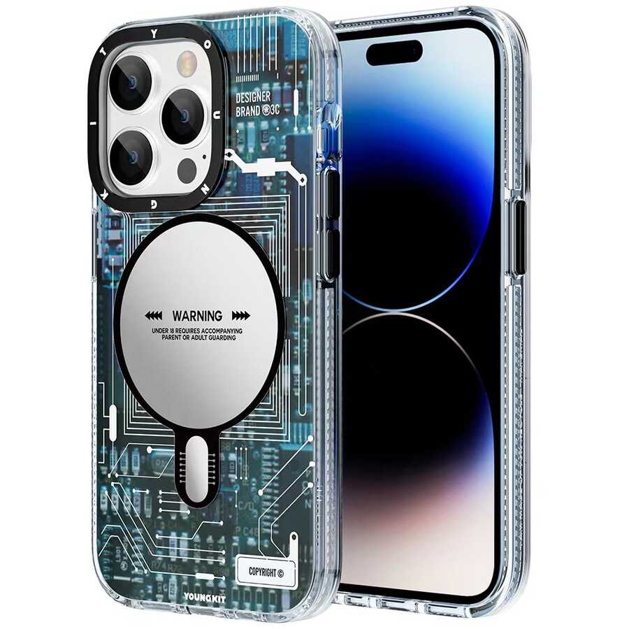 Apple iPhone 14 Pro Case M-safe Charging Feature YoungKit Technology Series Cover Blue 