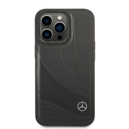 Apple iPhone 14 Pro Kılıf Mercedes Benz Hakiki Deri Yeni Dalga III Dizayn Kapak Siyah