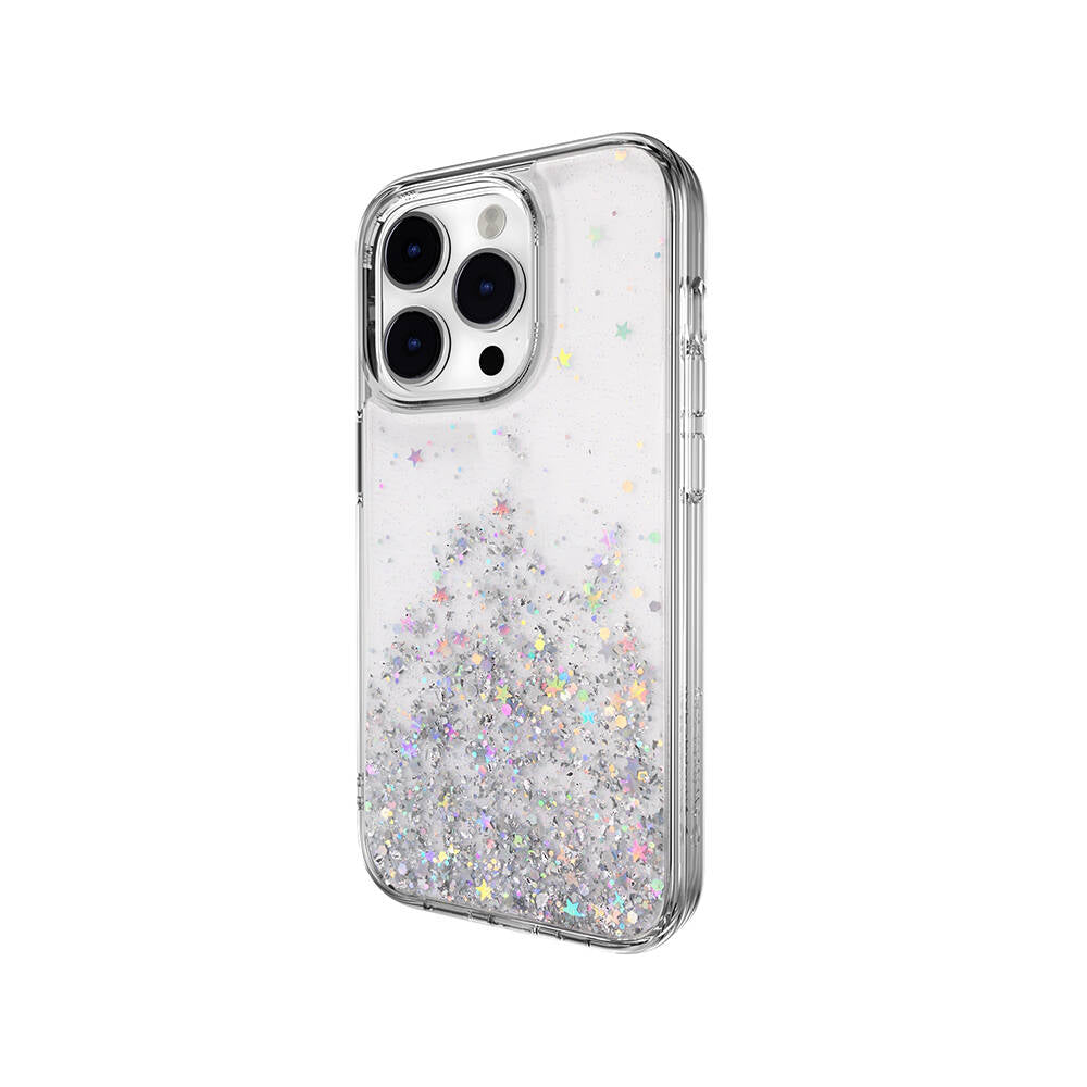 Apple iPhone 14 Pro Kılıf Parlayan Simli Şeffaf Lisanslı Switcheasy Starfield Kapak Renksiz