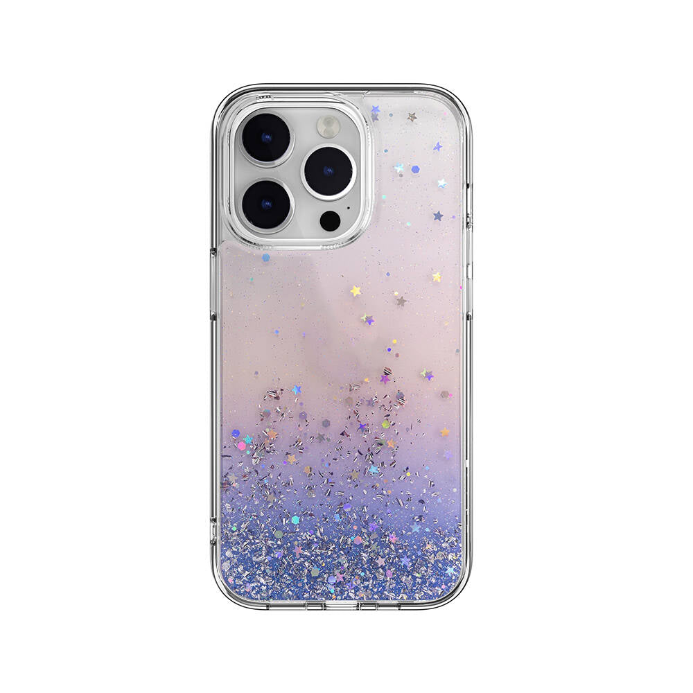Apple iPhone 14 Pro Kılıf Parlayan Simli Şeffaf Lisanslı Switcheasy Starfield Kapak Mor