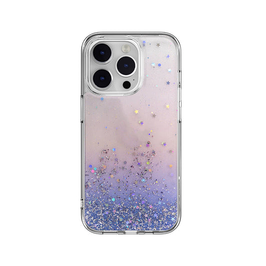 Apple iPhone 14 Pro Kılıf Parlayan Simli Şeffaf Lisanslı Switcheasy Starfield Kapak Mor