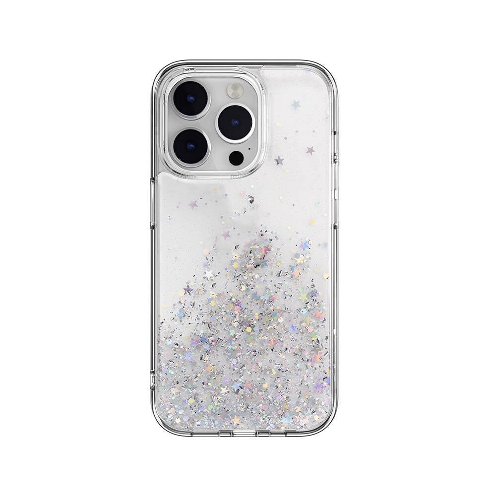 Apple iPhone 14 Pro Kılıf Parlayan Simli Şeffaf Lisanslı Switcheasy Starfield Kapak Renksiz