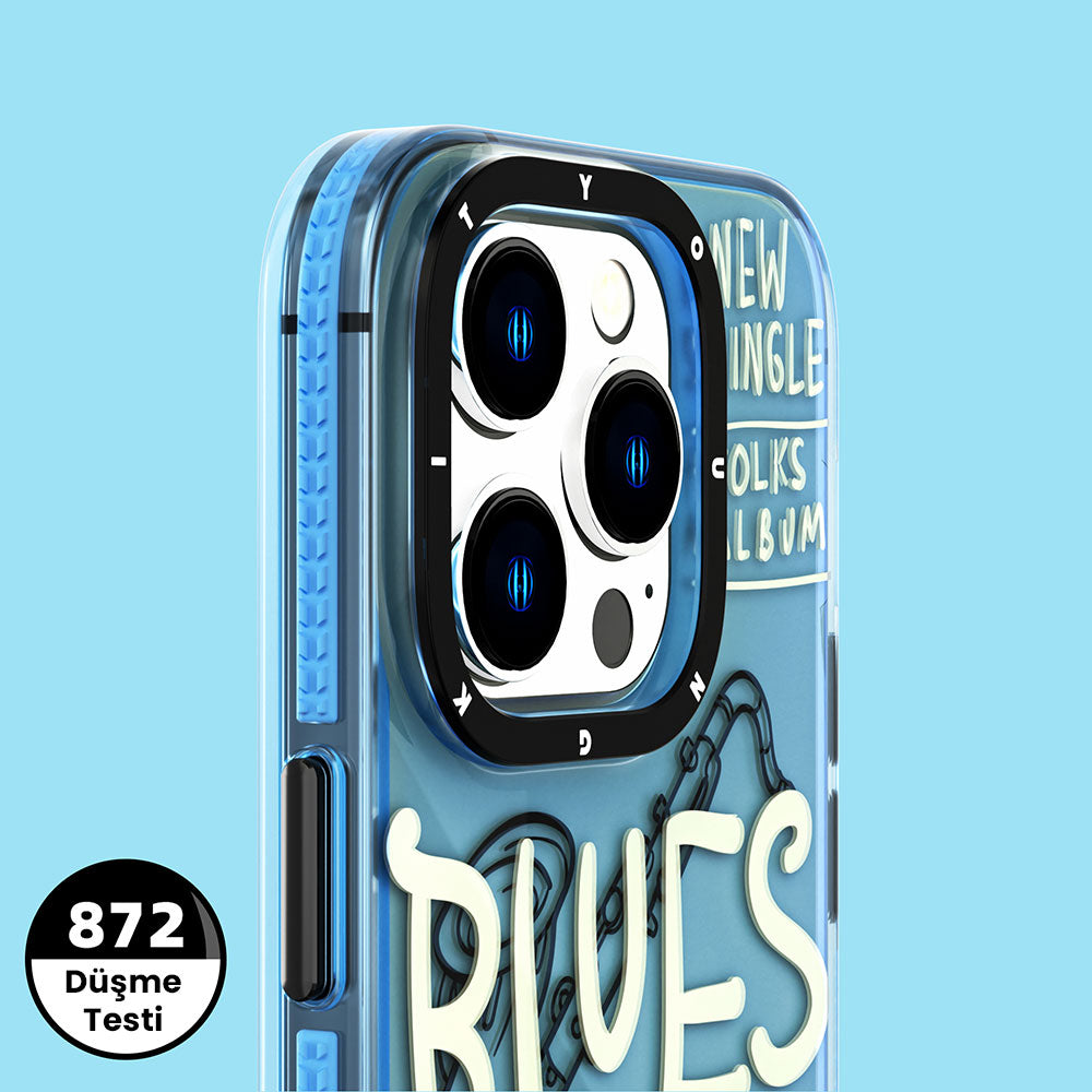 Apple iPhone 14 Pro Case Transparent Colorful Text Themed Design YoungKit Jazz Series Cover Blue 