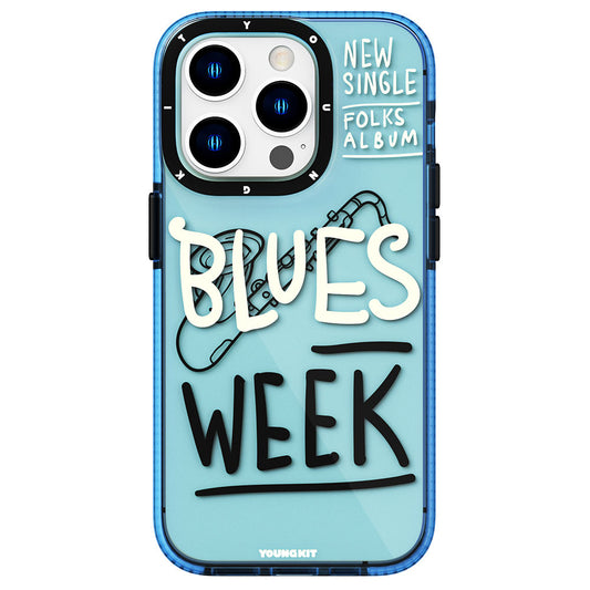 Apple iPhone 14 Pro Case Transparent Colorful Text Themed Design YoungKit Jazz Series Cover Blue 