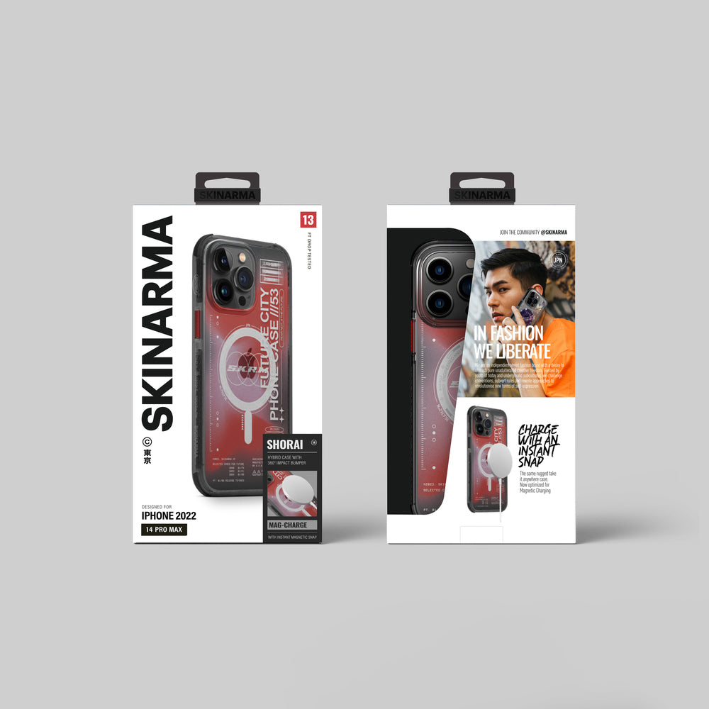 Apple iPhone 14 Pro Case SkinArma Transparent Airbag Design M-safe Charging Feature Shorai Cover Red 
