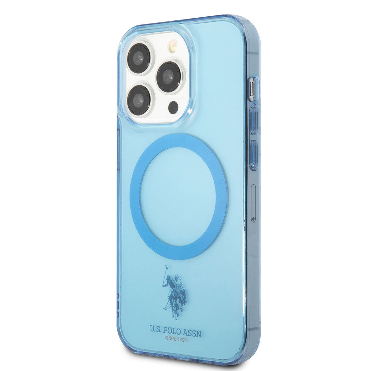 Apple iPhone 14 Pro Kılıf U.S. POLO ASSN. M-safe Şarj Özellikli Transparan Tasarım Kapak Mavi