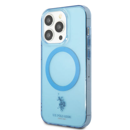 Apple iPhone 14 Pro Kılıf U.S. POLO ASSN. M-safe Şarj Özellikli Transparan Tasarım Kapak Mavi