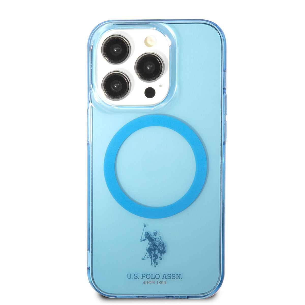 Apple iPhone 14 Pro Kılıf U.S. POLO ASSN. M-safe Şarj Özellikli Transparan Tasarım Kapak Mavi