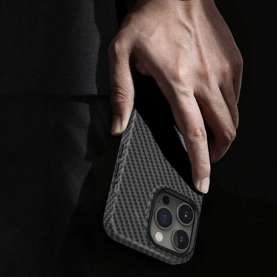 Apple iPhone 14 Pro Case Wiwu Carbon Fiber Look M-safe Wireless Charging Featured Cabon Cover Black