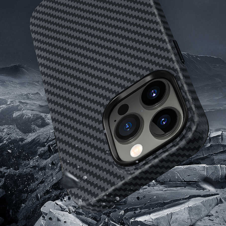 Apple iPhone 14 Pro Case Wiwu Carbon Fiber Look M-safe Wireless Charging Featured Cabon Cover Black